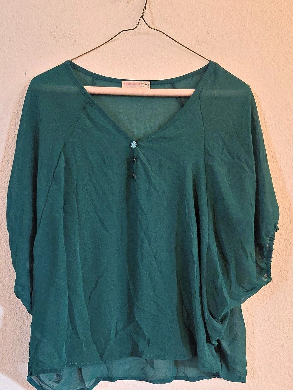 AGACI Green Button Front Blouse Like New